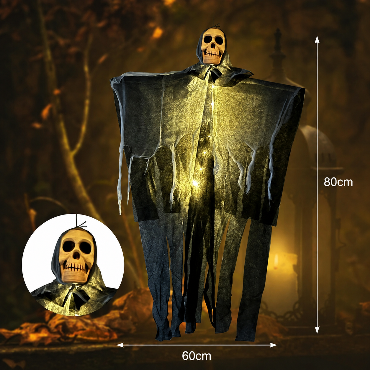 Fantôme Squelette Suspendu Halloween – Déco Lumineuse Intérieur & Extérieur