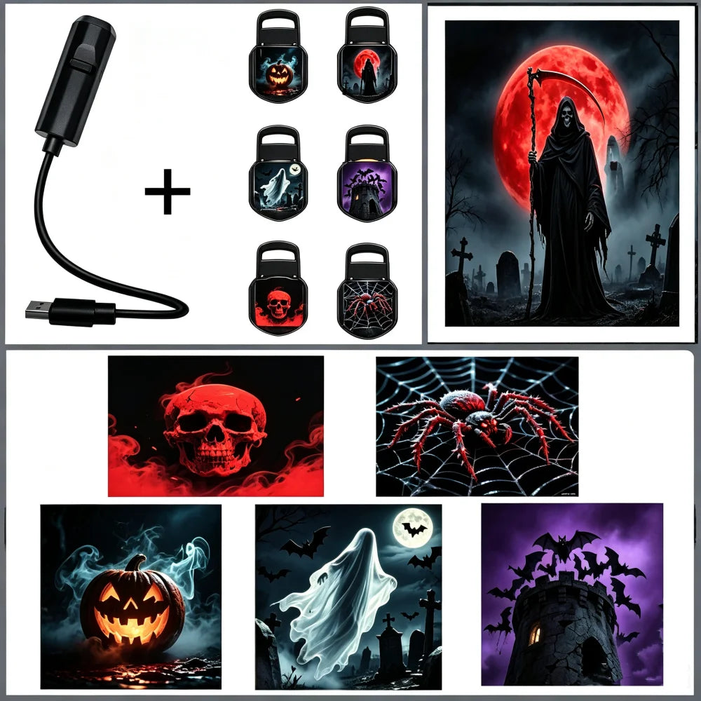 GlowFright Projecteur LED USB Halloween 6 Motifs Interchangeables