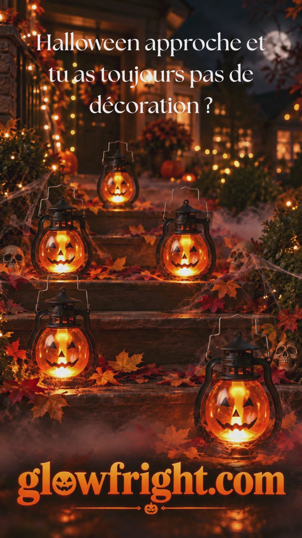 GlowFright Lanterne Citrouille LED Halloween Vintage Déco Intérieur Extérieur
