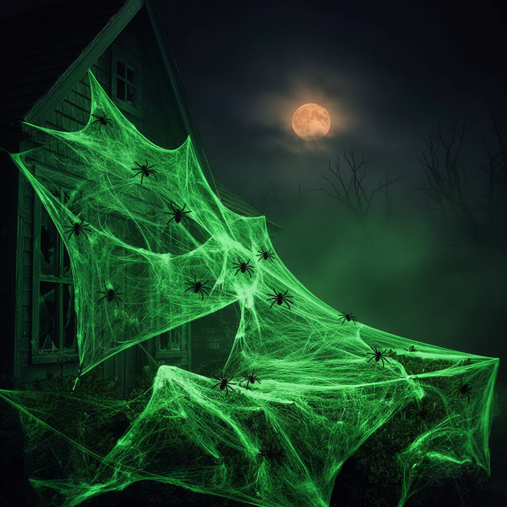 Glowing Spider Web Halloween – Fluorescent Outdoor Decoration